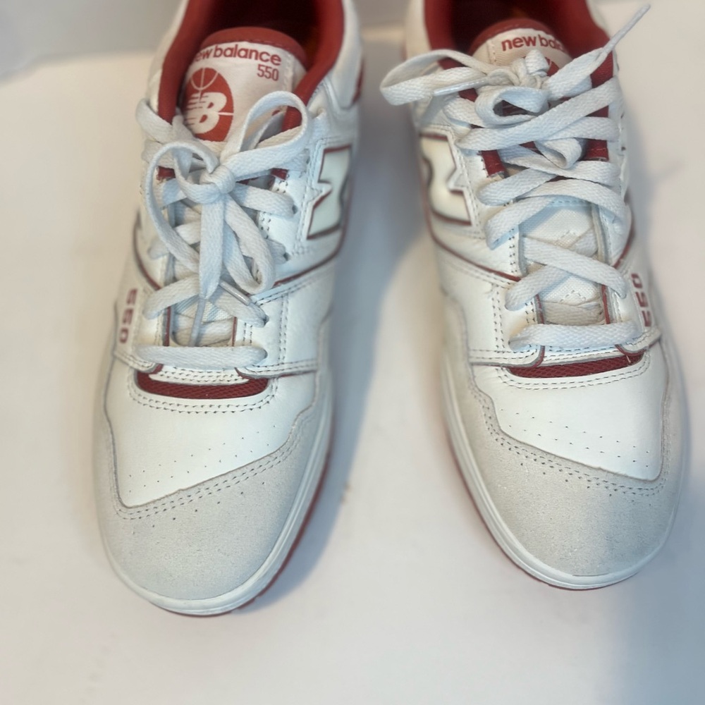 New Balance 550 White and Red Athletic Shoes